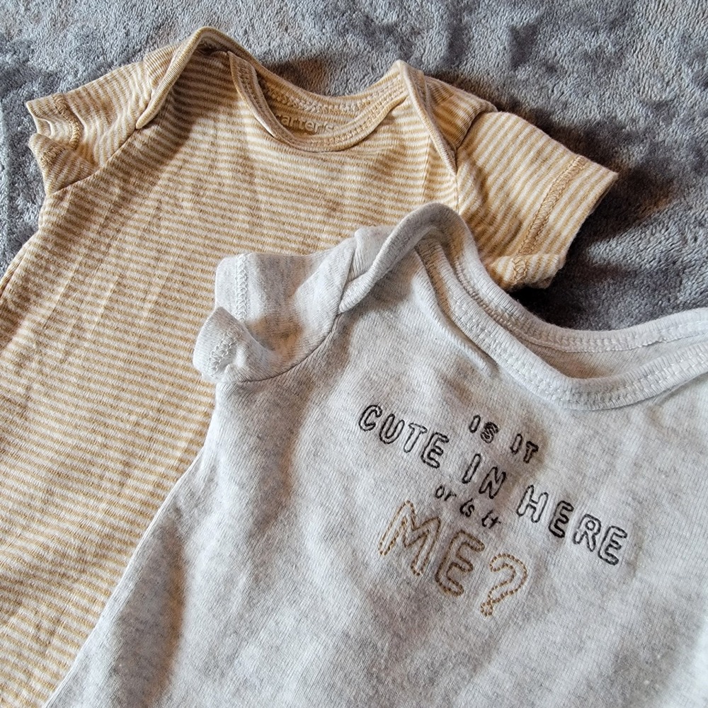 Carter's Bodysuit Set Baby NB Khaki Grey Excellent Stripe Graphic 852